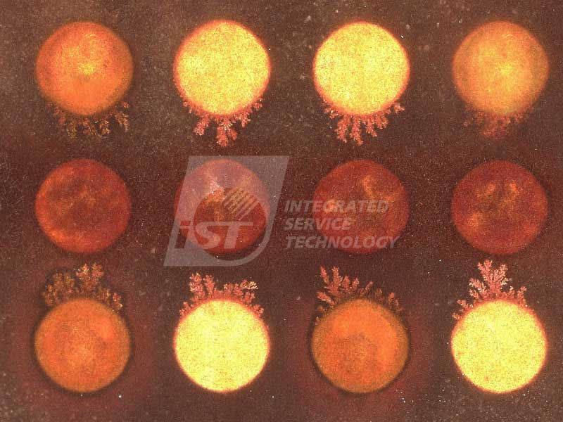 HAST PCB 短路 特别是在无铅焊接工艺下,助焊剂中残留的盐类与湿气结合,若再加上偏压条件,就为金属离子迁移提供了完美条件。结果就是清洁不良、高湿环境、偏压,就很容易形成金属枝状结晶,造成导通失效。