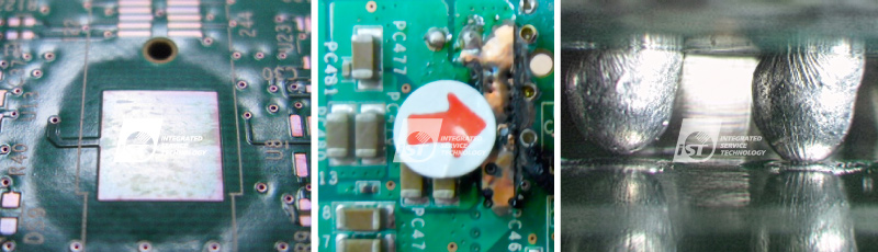 大芯片返修 1. PCB剥离（Peeling）： 因加热不均匀或过热，导致印刷电路板层压结构受损。 2. 零件烧焦与冷焊（Cold Solder）： 温控不精准导致组件表面烧焦，亦或锡膏未完全熔化而形成冷焊，严重影响焊接质量。